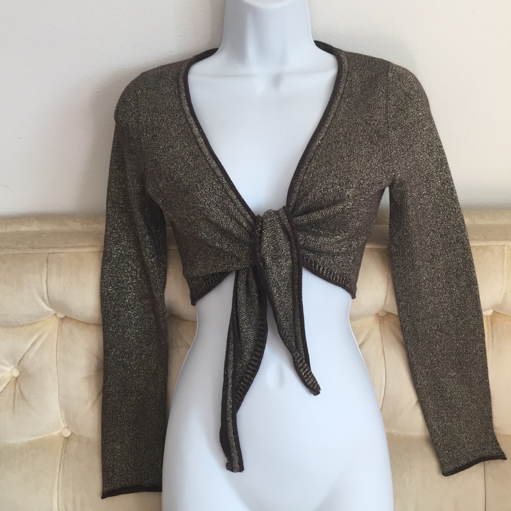 Y2K VINTAGE SAUCI BROWN WITH GOLD CROPPED SWEATER TOP M